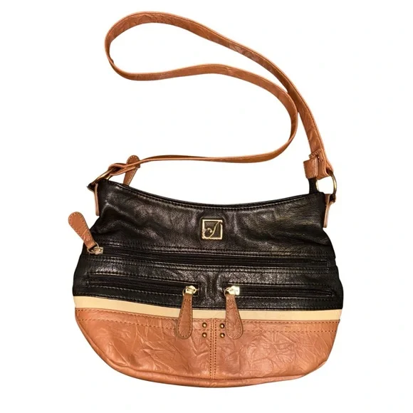 Stone Mountain Leather Hobo Handbag Black Brown & Tan - Picture 2 of 10